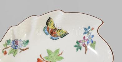 Herendi Viktória mintás levél alakú kínáló, jelzett, hibátlan, 20x17 cm