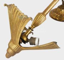 cca 1910 Szecessziós bronz csillár, eredeti üveg részeivel, lepattanással, h: 46 cm