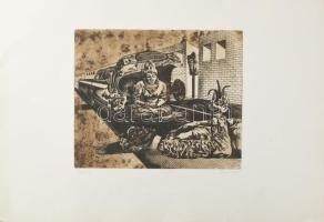 Farsang Sándor (1945-2015): Buddha, 1989. Rézkarc, papír, jelzett, számozott (61/100), hátoldalán Actual Art Galéria bélyegzésével, 26,5x31,5 cm