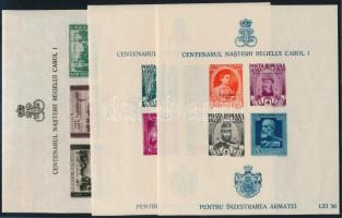 Románia 1940 Pro Patria vágott blokk sor Mi 9, 11, 13 ritka! (Mi EUR 345.-)