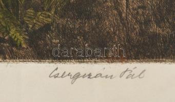 Csergezán Pál (1924-1996): Szarvasbőgés. Színezett rézkarc, papír, jelzett, lapszéli ázásnyomokkal é...