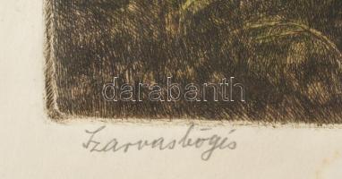 Csergezán Pál (1924-1996): Szarvasbőgés. Színezett rézkarc, papír, jelzett, lapszéli ázásnyomokkal é...