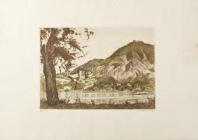 Zádor István (1882-1963): Visegrád. Színezett rézkarc, papír, jelzett. Lapszéli elszíneződéssel. 25×34,5 cm