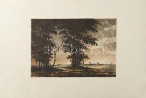 Paulovits Pál (1892-1975): Keresztútnál. Színezett rézkarc, papír, jelzett. Hátoldalán Képzőművészeti Alap Képcsarnoka bélyegzéssel. 26×35 cm.