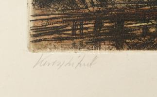 Paulovits Pál (1892-1975): Keresztútnál. Színezett rézkarc, papír, jelzett. Hátoldalán Képzőművészet...