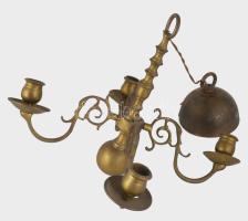 Bronz négyárú mennyezeti gyertyatartó, d: 35 cm