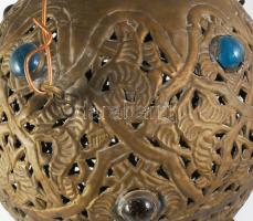 Egyiptomi kézzel készült trébelt bronz mennyezeti lámpa, d: 32 cm