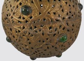 Egyiptomi kézzel készült trébelt bronz mennyezeti lámpa, d: 32 cm