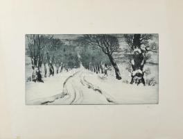 Kéri Imre (1945- ): Tél, rézkarc, papír, jelzett, számozott (3/100), lapszéli apró elszíneződésekkel, 20×40 cm
