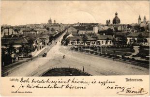 1904 Debrecen, látkép térrel és utcával, zsinagóga, villamos