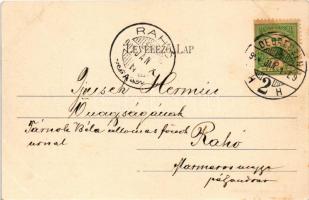 1904 Debrecen, látkép térrel és utcával, zsinagóga, villamos