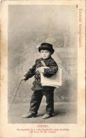 1907 Nyíregyháza, Kis Andris, a világ legkisebb újság árusítója, 19 éves és 88 cm magas. Piringer János kiadása (fl)