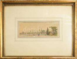 Zürich színezett acélmetszet, üvegezett keretben, 6x16 cm