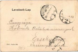 1906 Miskolc, Széchenyi utca, villamos, Langer Sámuel üzlete. Röptében Miskolcz körül! montázs repül...