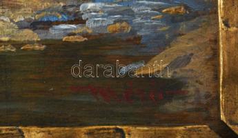 Mérő István (1888-1960): Vízparti falu. Olaj, fa, jelezve jobbra lent. Dekoratív fakeretben. 10x18 c...