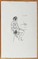 Vaszary János (1867-1939): Akt, nyomat, papír, jelzett a nyomaton, üveg mögött, 16x11,5 cm