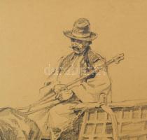 Benyovszky István (1898-1969): Öszvérfogat kutyával, 1920-as évek. Ceruza, papír, jelzett, fakeretbe...