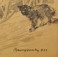 Benyovszky István (1898-1969): Öszvérfogat kutyával, 1920-as évek. Ceruza, papír, jelzett, fakeretbe...