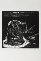 Cs. Pataj Mihály (1921-2008): Halász. Fametszet, papír, jelzett. 26,5×24 cm