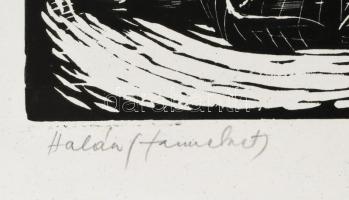 Cs. Pataj Mihály (1921-2008): Halász. Fametszet, papír, jelzett. 26,5×24 cm