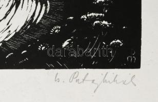 Cs. Pataj Mihály (1921-2008): Halász. Fametszet, papír, jelzett. 26,5×24 cm