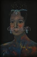 Edvi Illés A. jelzéssel: Hölgy divatos ékszerekben. Vegyes technika, karton, fakeretben. 14x9 cm