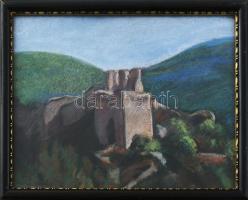 Olvashatatlan (Klimó?) jelzéssel: Várrom. Pasztell, papír, üvegezett fakeretben. 21x29 cm