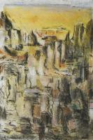 Jelzés nélkül: Mediterrán város. Pasztell, papír. Üvegezett, kissé sérült fakeretben. 39,5x26,5 cm