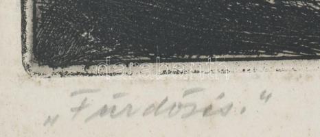 Szőnyi István (1894-1960): Fürdőzők. Rézkarc, papír, jelzett, 22x34 cm, üvegezett fakeretben