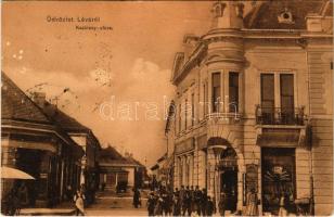 1907 Léva, Levice; Kazinczy utca, Osztrák-Magyar bank, Fonciere biztosító intézet főügynöksége, Borc...
