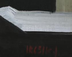 Ircsik József (1932-1986): Tél. Olaj, farost, jelzett. Hátoldalán autográf felirattal. Fakeretben, 4...