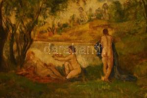 Hermann Lipót (1884-1972): Fürdőző aktok. Olaj, vászon. Jelzett. Javított. Dekoratív, sérült fakeret...