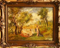 Hermann Lipót (1884-1972): Fürdőző aktok. Olaj, vászon. Jelzett. Javított. Dekoratív, sérült fakeret...