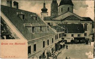 Mariazell (Steiermark), Josef Angerer's Gasthof zum grünen Kranz, Wiener Küche, Badeanstalt / inn, restaurant, bathhouse, shops (surface damage)