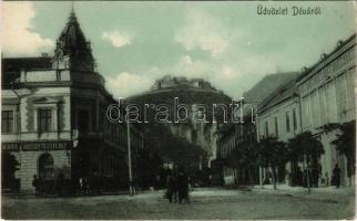 Déva, vár, Hirsch Testvérek üzlete. Kroll Gyula kiadása / castle, shops (ázott sarkak / wet corners)