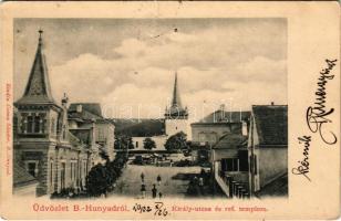 1902 Bánffyhunyad, Huedin; Király utca, Református templom, piac, Csoma Sándor üzlete és saját kiadása / street, Calvinist church, market, publisher's shop (b)