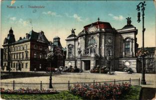 Ústí nad Labem, Aussig an der Elbe; Theaterplatz / theatre, square (EM)