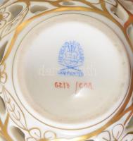 Herendi virágmintás áttört porcelán bonbonier eper fogóval, kézzel festett, jelzett, hibátlan, m: 10...