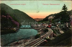 1909 Terebesfejérpatak, Terebes (Trebusa), Dilova, Dilove (Máramaros); látkép, híd, gyár, iparvasút. Berger Miksa kiadása / glass factory, glassworks, view, bridge, industrial railway (fl)