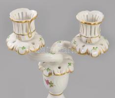 Herendi kétrészes kétágú gyertyatartó, jelzett, 2. oszt., hibátlan, m: 12,5 cm