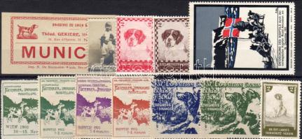 1903-1911 12 klf kutya motívum levélzáró / Hunde, 12 versch. Vignetten
