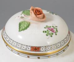 Herendi Waldstein multicolor mintás fedeles edény, rózsa fogóval, jelzett, hibátlan, m: 16 cm