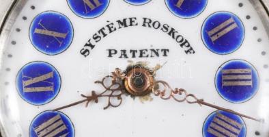 Roskopf ezüst (Ag) zsebóra, zománc számlappal, működik 50 mm