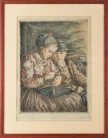 Glatz Oszkár (1872-1958) - Prihoda István (1891-1956): Betűvetés. Színezett rézkarc, papír. Jelzett ...