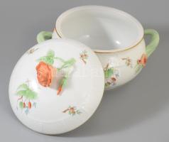 Herendi hecsedli mintás leveskínáló edény rózsa fogóval. Jelzett, 2. oszt., hibátlan, m: 20,5 cm
