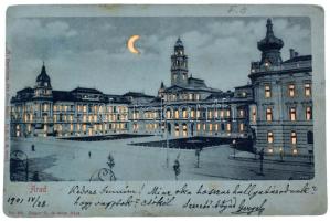 1901 Arad, tér este holdfényben. Rüger G. és Társa kiadása, W. Hagelberg. Fény felé tartandó lap / general view, square at night in moonlight. Hold to light (fa)