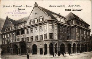 Brassó, Kronstadt, Brasov; Korona szálloda és kávéház / Hotel Krone / Hotel Coroana / hotel and café (gyűrődések / creases)