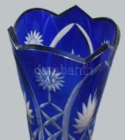 Ólomkristály váza, kéken pácolt,hibátlan, m: 33 cm