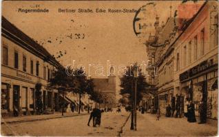 1922 Angermünde, Berliner Straße, Ecke Rosen-Straße / street view, shops of Hermann Götze, Max Blumenthal (EB)