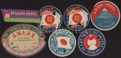 6 db háború előtti japán hotelcímke, bőröndcímke vegyes állapotban / 6 vintage pre-war Japanese hotel labels, luggage labels in mixed condition